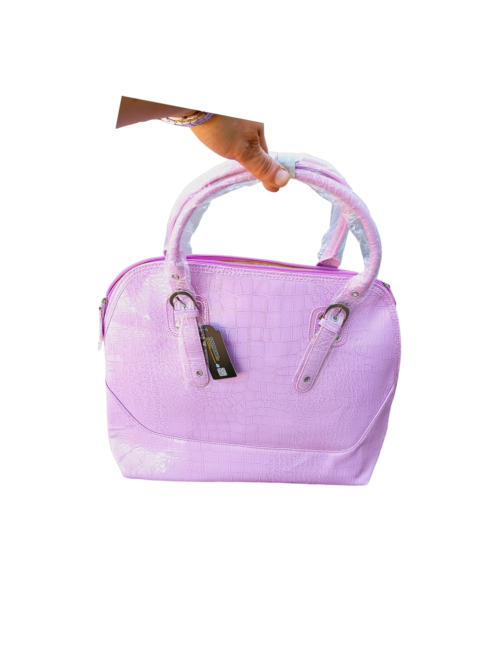 NWT Fash Limited Pink Mauve Croc-Embossed Computer Handbag